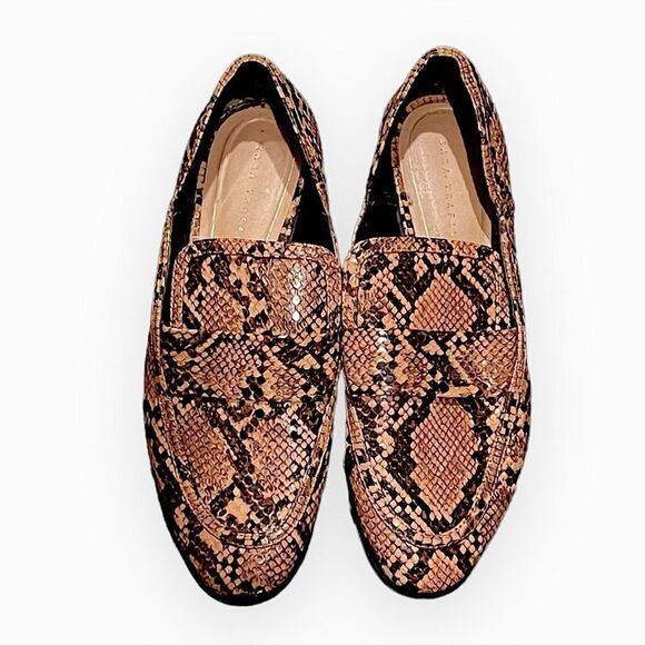 Zara Trafaluc Brown Tan Slip On Faux Snakeskin Loafers Sz 36 - Picture 1 of 8